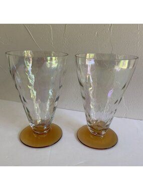 Fostoria June Amber 9 Oz Footed Tumbler Iced Tea Glasses Set Of 2 Iridescent